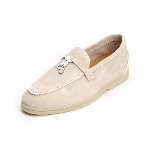 Image of XOBZJH Women's Leather Suede Loafers Flats - Slip-On Penny Loafers with Soft, Comfortable Driving & Dress Shoes for Casual Office Work All Day