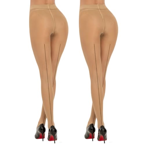 MANZI Sheer Backseam Tights Seamed Nylon Pantyhose for Women 20 Denier