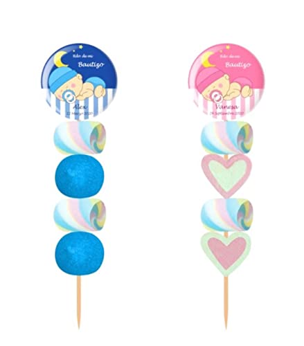 Lote de 30 Originales Brochetas de Golosinas Personalizables 'Chapa Alfiler Bautizo'(A Elegir). Recuerdos. Detalles y Regalos para Fiestas de Cumpleaños, Bodas, Bautizos.DC. (NIÑA)