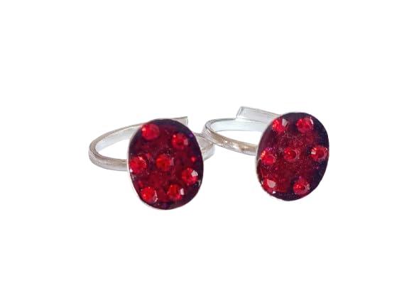 Brass Red Stone Round Toe Rings for Women | Glitter Finish Adjustable Band | Stylish Foot Jewelry | Trendy Traditional Look | Set of 2-image-41