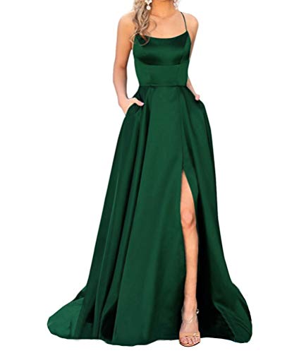 YMSHA Women's Spaghetti Straps Prom Dresses with Split Long Evening Party Gown Green 06