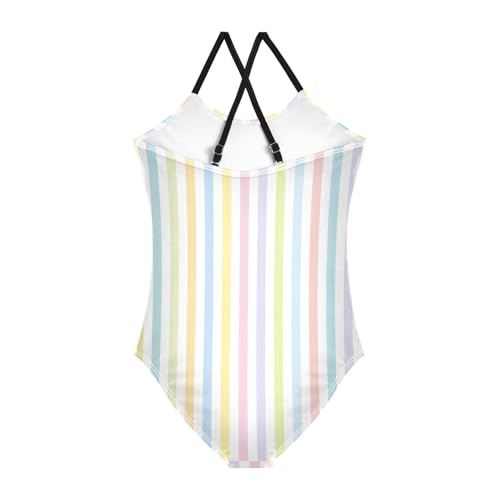 GuoChe Multicolored Stripes Girls 1-Piecing Swimsuits Swimsuits for Teen Girls Toddler Girl Bathing Suit2