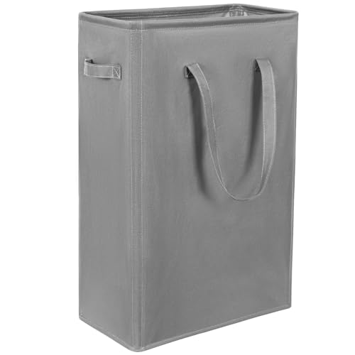 Image of Chrislley 25-Inches Slim Laundry Hamper 60L Narrow Laundry Basket with Handle Foldable Dirty Clothes Portable Skinny Hamper Organizer Storage Bins (Grey)