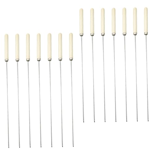 FUTUREORYY 25 piezas Brochetas Barbacoa Acero Inoxidable Pinchos con Mango de Madera Reutilizables para Carne Verduras Camping y Fiestas al Aire