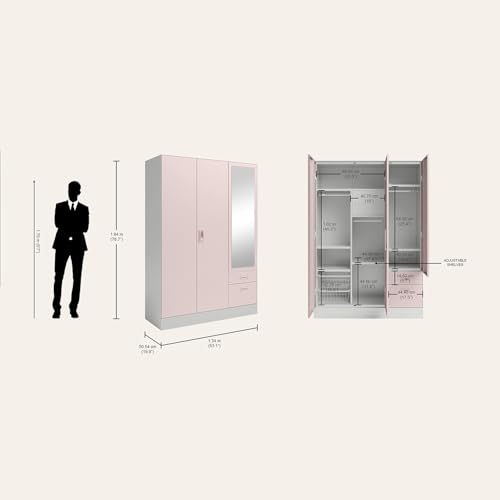 Image of Interio by Godrej Slimline Blend 3-Door Steel Almirah with Mirror (Dusky Peony), 1-Year Warranty, 1 Locker, 2 Drawers
