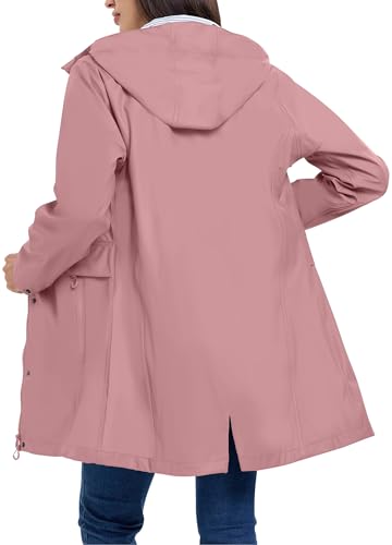 Zdoynto Regenjacke Damen Regenmantel Wasserdicht Mit Kapuze Übergangsjacke Outdoorjacke Frühling Sommer Herbst Rosa M