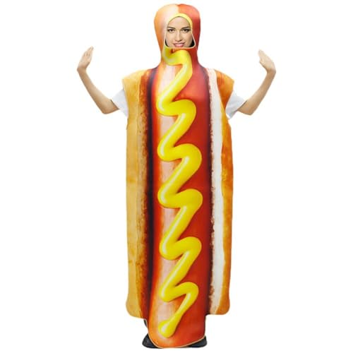 Costume Hot Dog per Adulti, Costume Cibo Divertente Unisex, Abiti in Maschera per Festa di Natale di Halloween