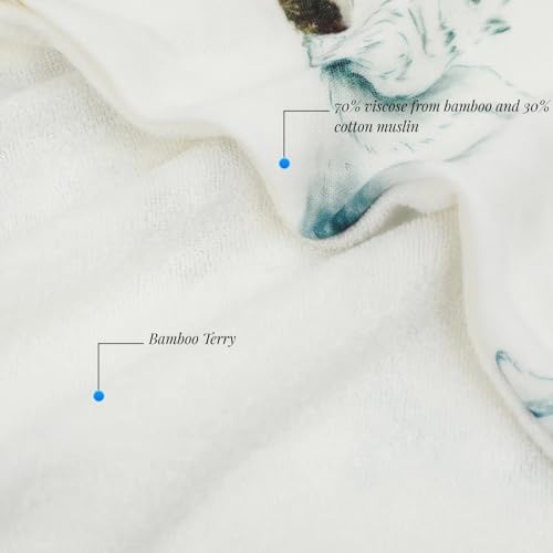 Image of Baby Hooded Towel Set：28 inchx28 inch Inch Bamboo Viscose & Cotton Muslin,Ultra Soft Bunny Ear Hood with Cat,Squirrel and Dog Print - Absorbent Bath /Swim Towel for Newborn Toddler (Cat and Dog)