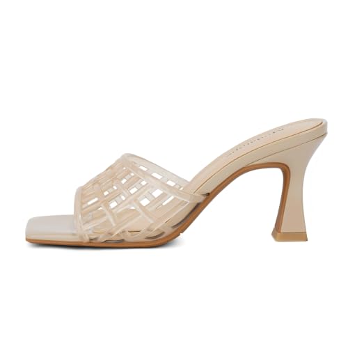 Image of Modatope Womens Heeled Sandals Open Square Toe Heels Chunky Block Heel Slip On Sandals for Women