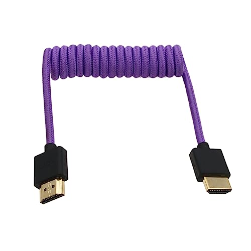 Image of 4K 8K 60p Cable Type A HDMI 2.1 to HDMI Braided Coiled for Atomos Ninja V SmallHD Blackmagic Portkeys Feelworld Monitor Fuji X-T5 Sony FX30 A7R5 Canon Nikon Z9 Camera Purple
