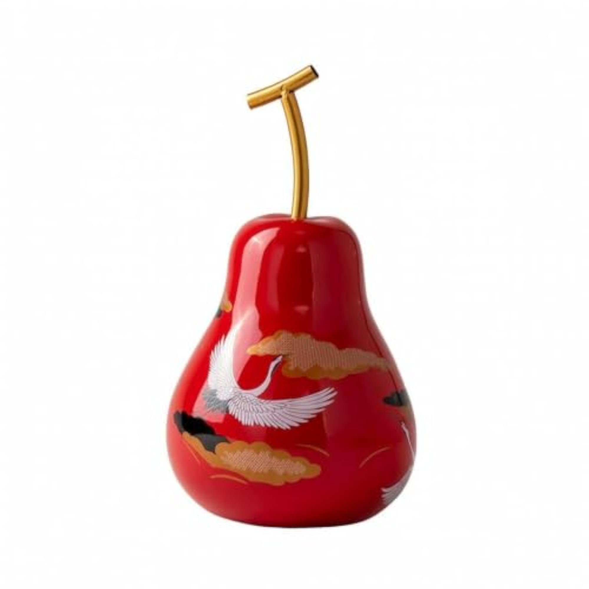 Elegant Pear Ornament with Gold Stem, Glossy Glazed Finish