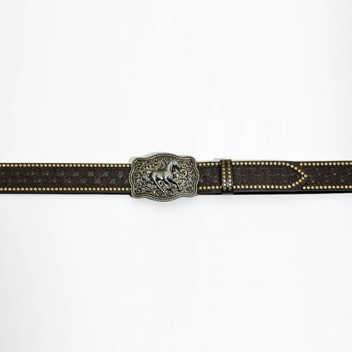 Western Horse Buckle Belt, Vintage Faux Leather Cowboy Belt Floral Engraving Retro Western Style Waist Belt4