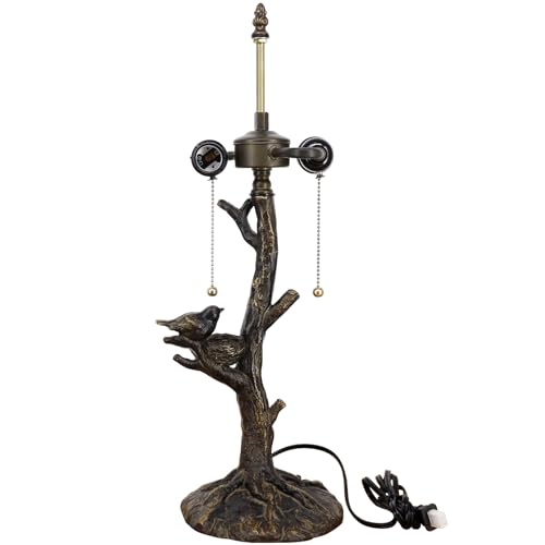 TCODTPOL Table Lamp Base Replacement Only, Wide 7 Height 23 Inch, Fit for 12, 14, 16, 18 Inch Tiffany Style Stained Glass Lampshade, Dark Bronze Finish, Resin, Pull Chain Switch(F (W7H23 Inch))