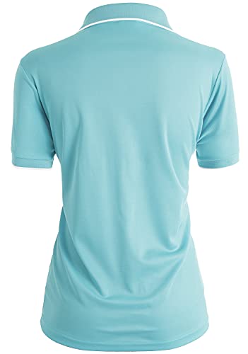 Clovery Women's Active Wear Quick Drying Short Sleeve 2-Button Polo Shirt Aqua 3Xl #TOP2