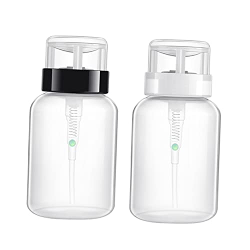 FOMIYES 4pcs 200ml Nail Polish Remover Liquid Storage Bottles Empty Lockable Press Pump Dispenser Bottles 2 Black Pump Bottles & 2 White Pump Bottles for Easy Liquid Dispensing