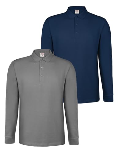 ALPIDEX Men's Polo Shirts Set of 2 Polo Shirt 100% Cotton Men Long Sleeve Plain Casual S M L XL XXL 3XL 4XL 5XL, Size:4XL, Colour:Water