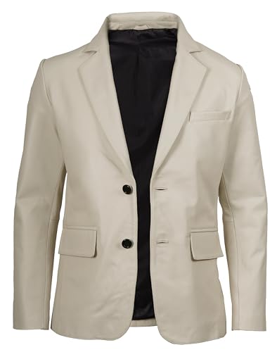 Image of fjackets Mens Leather Jacket - Real Lambskin Leather Blazer, Notched Collar Sport Coat for Men