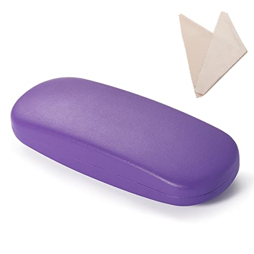 Rhino Valley Funda de Gafas Universal con Paño y Bolsa, Estuche de Anteojos de Cuero PU Ligero Portátil Impermeable Lente Protector para Gafas de Sol Miopía Lectura Hombres Mujeres, Morado Cover