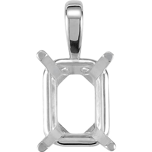 Semi-Polished 14k White Gold 9x7mm Emerald Cut 4-Prong Solitaire Basket Pendant for Approximately 2 1/2 cttw Fine Jewelry for Women Gifts for Her (Mounting Only, Not All Stones Included, 14.5x8.2mm)