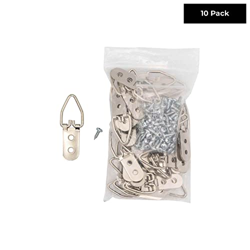 Image of 1-7 /8 inch x 1 /2 inch Zinc-Plated Heavy Duty D Ring Picture Hanger - Pack of 10 with Screws for Picture Frames & Mirrors