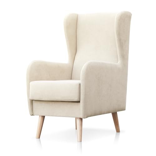 SUENOSZZZ-ESPECIALISTAS DEL DESCANSO Sillón nórdico Modelo Narex para Dormitorio o salón, butaca de Estilo escandinavo tapizado en Tela Antimanchas Beige
