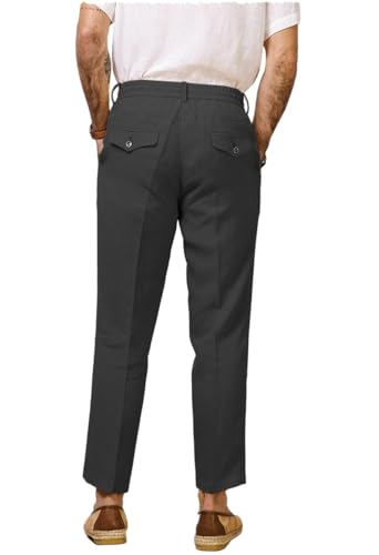 Men's Casual Cotton Linen Pants Summer Drawstring Lounge Lightweight Summer Beach Trousers Elastic Waist