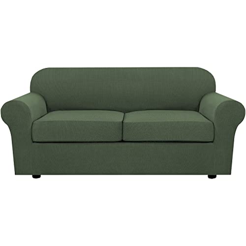 H.Versailtex PART-HVBLSOFA-3R-2CUSHION-BRONZEGREEN 3 Piece Stretch Sofa Covers cover