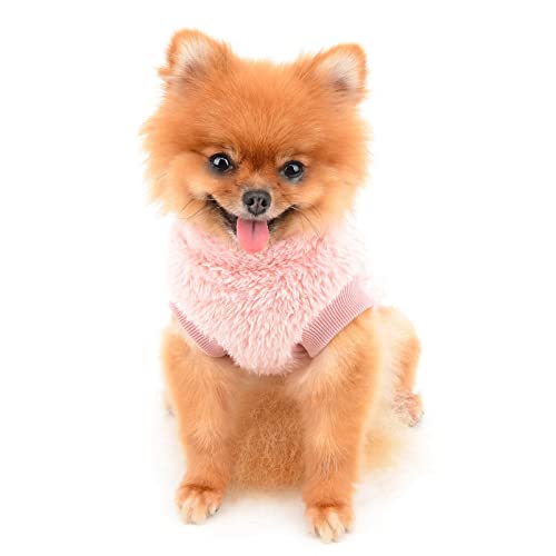 SMALLLEE_LUCKY_STORE Haustier-Sherpa-Fleece-Pullover Weste Rollkragenpullover mit D-Ring weiches Sweatshirt für kleine Hunde Katzen, Welpen Yorkie Chihuahua warme Herbst-Winterkleidung, Rosa, S