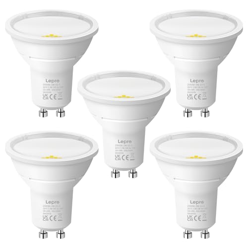 Lepro GU10 LED Bulbs, Cool White 6500K, A Energy Class, 590LM, 3.3W (50W Equivalent), 100Â° Wide Beam Angle, 50000H Long Life, Energy Saving LED Spotl