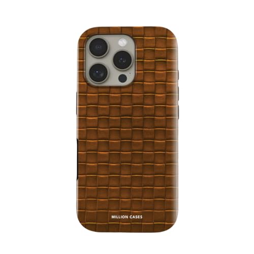 Image of MILLION CASES Back Cover Case for iPhone 15 Pro Scratch Resistant Anti-Slip Polycarbonate Shockproof Protective Durable Artisan Grid Crystal Case for Men & Boys(Brown)