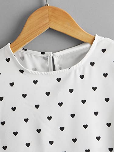Milumia Girl's Cute Heart Printed Ruffle Trim Sleeveless Keyhole Button Blouse Tops3