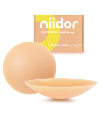 Image of Niidor Non-Adhesive Nipple Covers for Women, Grippy Silicone Nipple Pasties Reusable With Travel Case Circle & Triangle Combo