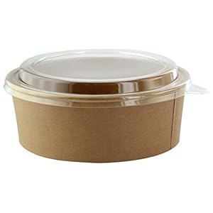 PacknWood 210PC1100K – Round Kraft To-Go Bucket Container with Clear Plastic Lid – Leak-Proof and Grease-Resistant – Paper Kraft Salad Bowl – (38 oz Capacity) – (Case of 200)