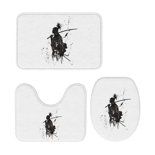 トイレマット 和風 最強 武士 超カッコいい 侍 剣道 3点セット 足元マット 便座カバー マットフタカバー U型 O型 トイレ兼用 滑り止め おしゃれ バスマット 洗える 浴室 玄関 家庭用 ホテル用