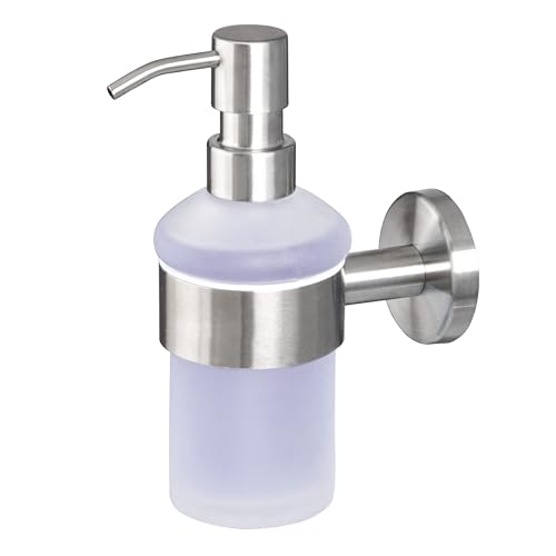 bremermann Bad-Serie Piazza - Seifenspender inkl. Wandhalterung, 200 ml Fassungsvermögen - nachfüllbarer Flüssigseifenspender, Soap Dispenser aus satiniertem Glas und Edelstahl, matt