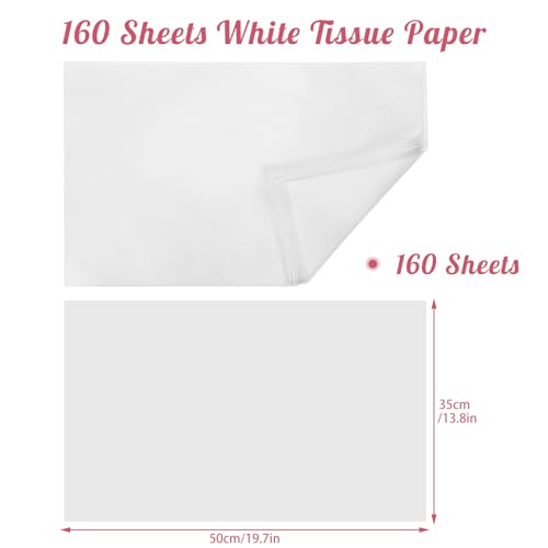 Image of woric 160 Sheets White Tissue Paper Bulk 14 X 20 Inches Wrapping Tissue Paper for Gift Bags Bouquet Packaging DIY Crafts Weddings Baby Shower Birthday Small Business
