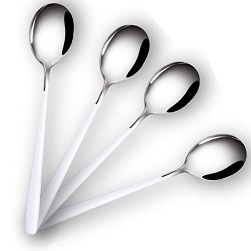 Image of Stainless Steel Dinner /Table Spoons, Silver Elliptical Head, Spoon Set, Length 21 cm, Set of 4, White