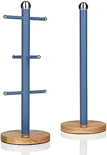 Swan Nordic Blue Kitchen Accessory Set with Mug Tree and Towel Pole, Bamboo Bases, Easy Storage, Soft Matte Finish, STP1012BLUN