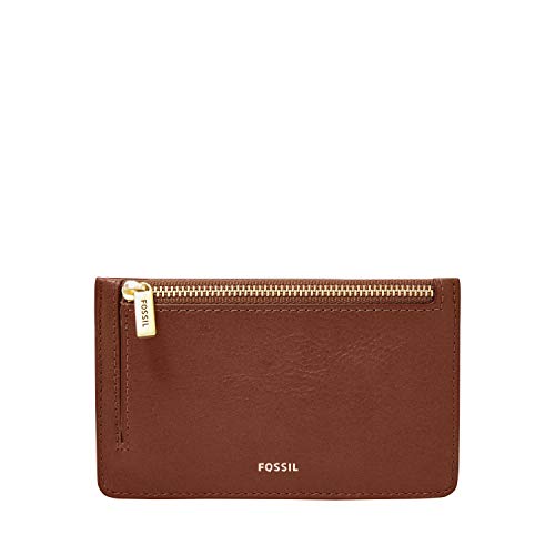 Fossil Women's Logan Leather Wallet Slim Minimalist Zip Card Case with Keychain, Brown