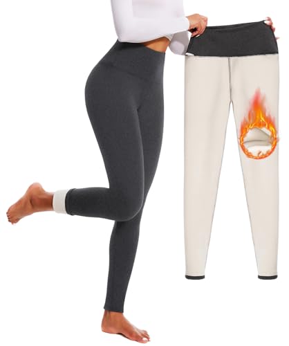 FULLSOFT Fleece Lined Leggings for Women – Thick High Waisted Winter Warm Yoga Pants Workout Tummy Control Thermal Warm Leggings(Ebony-Dark Grey,Large)