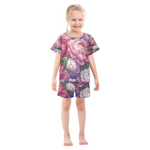 Pajama Sets Short Sleeve Colors Floral Pattern Soft Cotton Summer Sleepwear 2 Piece PJS Size 5-14T4