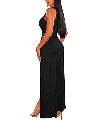 xxxiticat Women's Double Slit Maxi Tank Dress Sleeveless Deep V-Neck Low Cut High Split Cover Up Long Bodycon Wrap Dress2