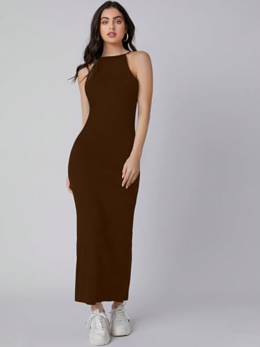 Image of Aahwan Pink Solid Halter Neck Solid Bodycon Midi Dress for Women's & Girl's