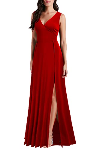 Image of MUSHARE Women's V Neck Sleeveless Split Formal Dress Cocktail Party Prom Long Dresses