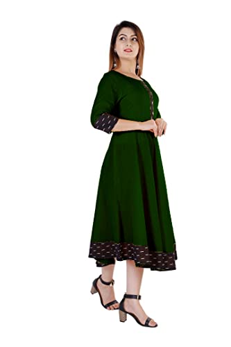 Image of Cotton Plain Black Parinted Lace Border Anarkali Dress Kurtis for Women - Not a Set with Dupatta or Pant