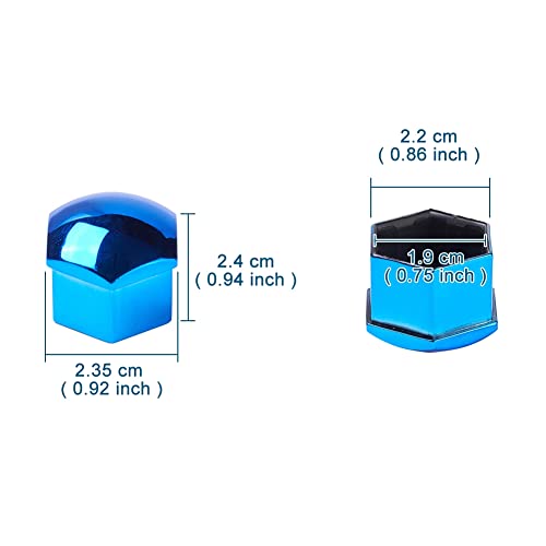 Image of Blueshyhall 19mm Wheel Lug Nut Cover Bolt Caps Anti-Rust Car Tire Nut Cover with Removal Tool (Pack of 20) - Chrome Blue