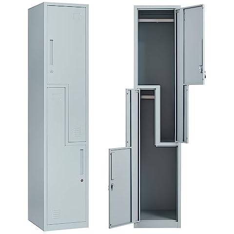 BYNSOE Metal Locker L Shape with 2 Doors Employees Locker Storage Cabinet Locker School Hospital Gym Locker Requires Assembly (Grey) Cover