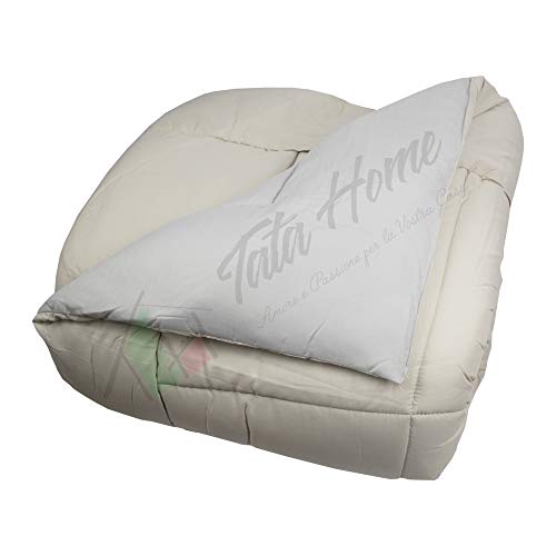 Tata Home Trapunta Invernale Tinta Unita Double Face Matrimoniale Imbottita 350 gr/mq Piumone Caldo Letto 2 Piazze 260x260 cm Bicolore Panna Tortora Mod. J