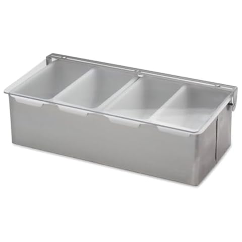 Soro Essentials- 4 Compartment Stainless Steel Condiment Dispenser Open Bottom No Ice Tray- Condiment Dispenser for Bartending Taco Bar Ice Cream Fruit Salad Bar Topping Organizer for Restaurant Cover