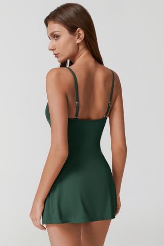 Image of QINSEN Square Neck Swim Dress for Women Tummy Control One Piece Swimsuit Wrap Bathing Suit